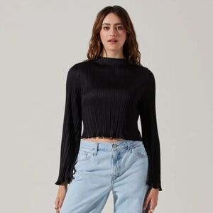 ASTR The Label Black Pleated Long Sleeve Blouse – Size XS